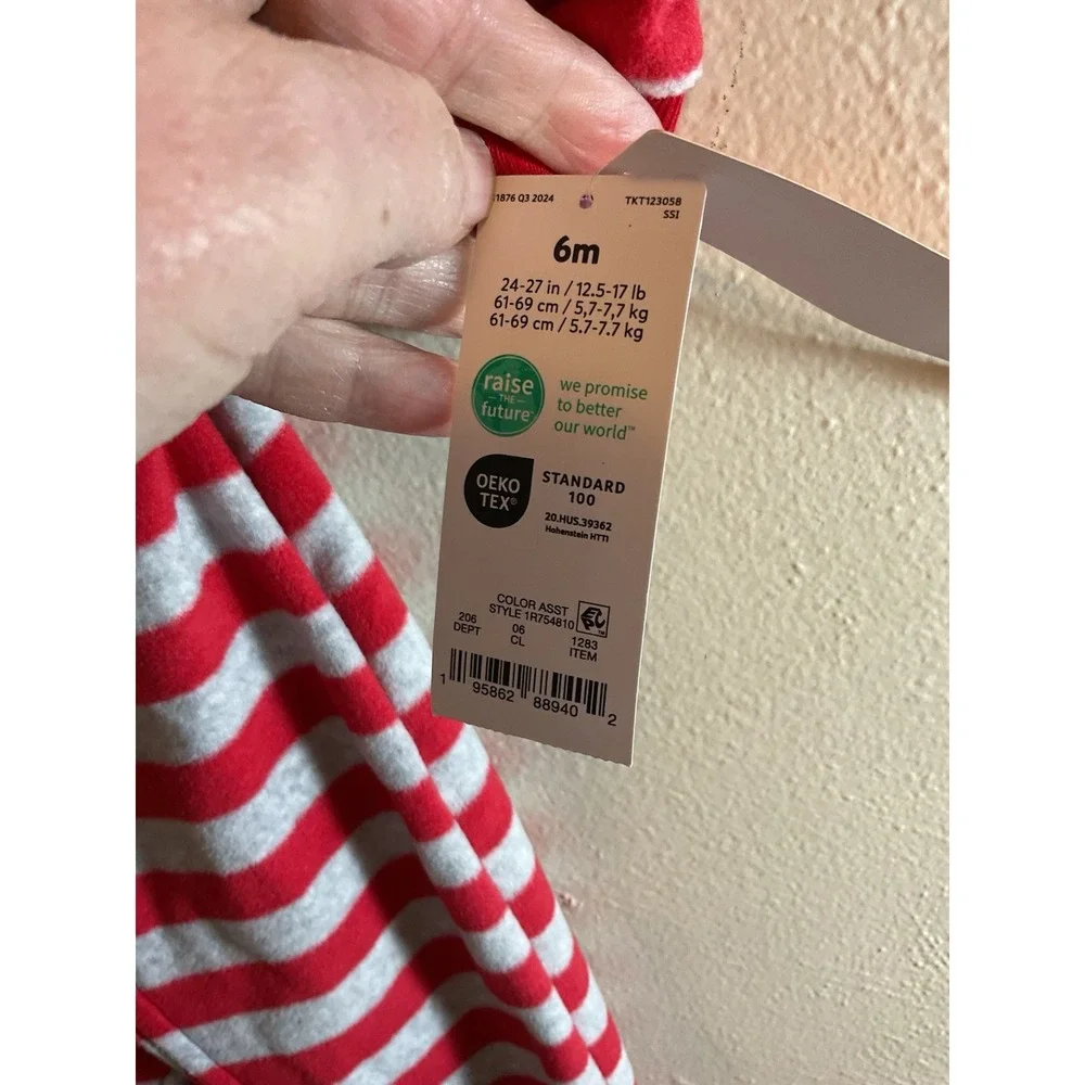 New Carters Baby Boys Red & Gray Fleece Reinderr‎ Sleeper Pajamas Size 6 Months